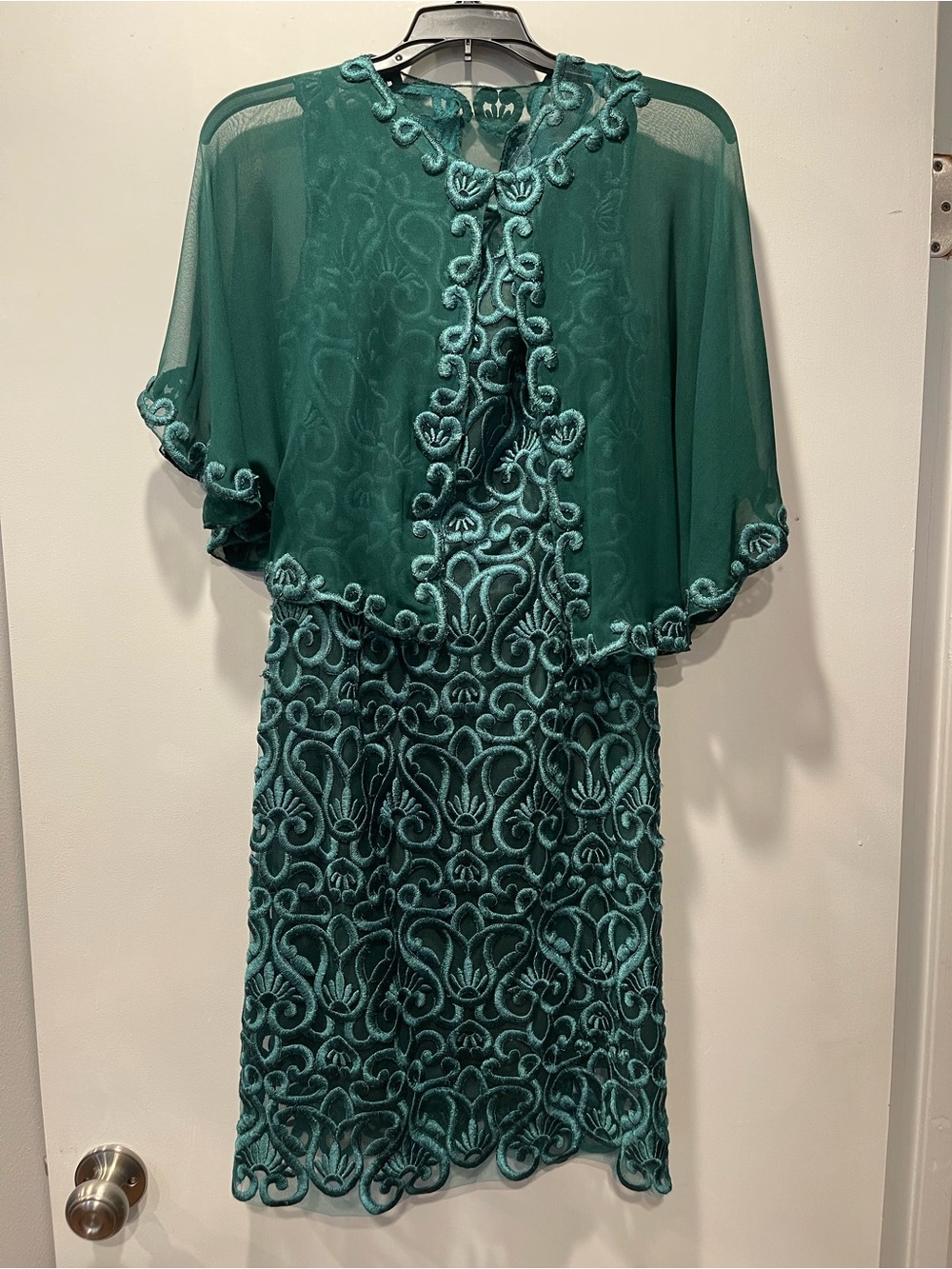 Vintage Peggy Jennings Teal Green Lace Cocktail Dress 2pc Set, See Measurements